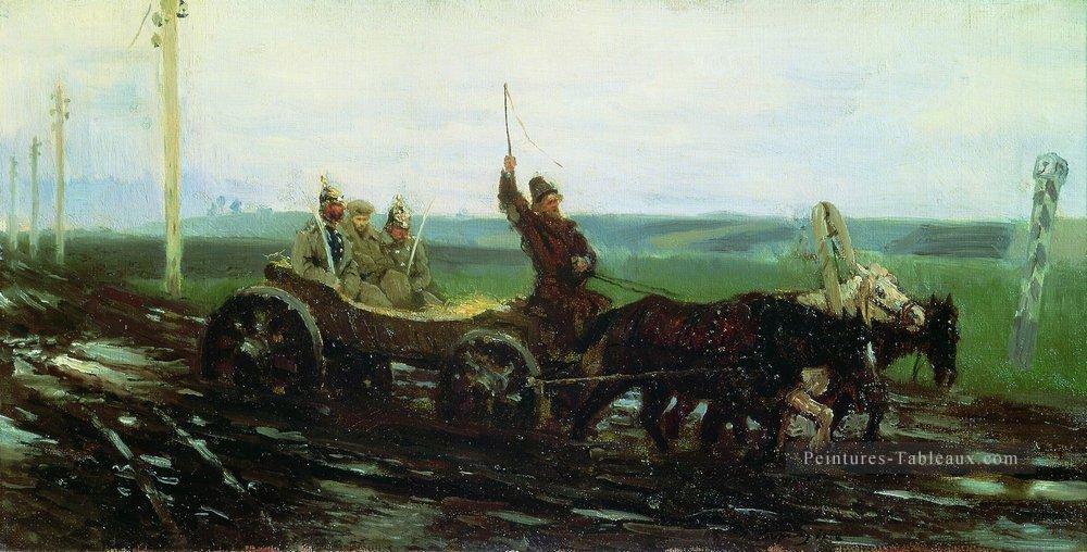sous escorte sur la route boueuse 1876 Ilya Repin Peintures à l'huile